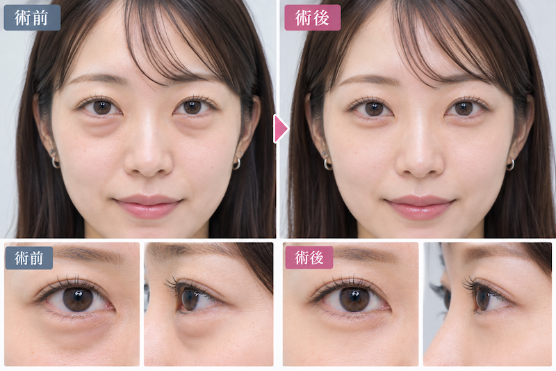 下眼瞼脱脂の術前・術後のイメージ