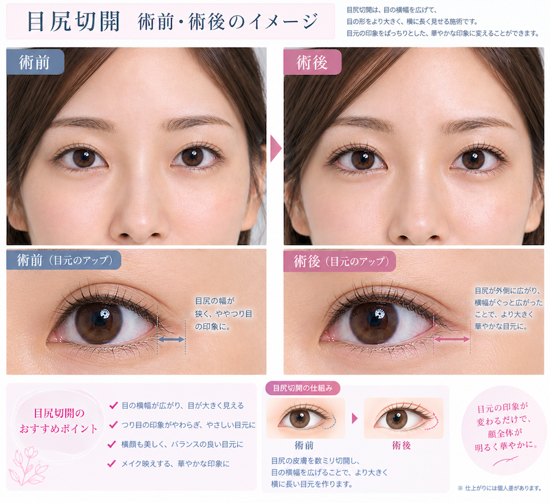 目尻切開の術前・術後のイメージ画像