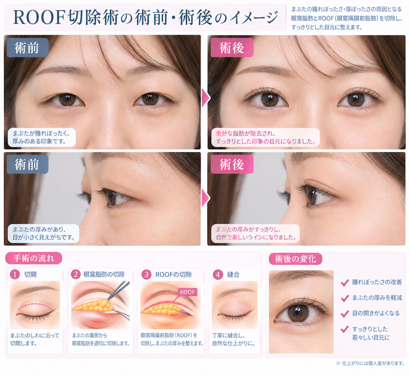 ROOF切除術の術前術後のイメージ